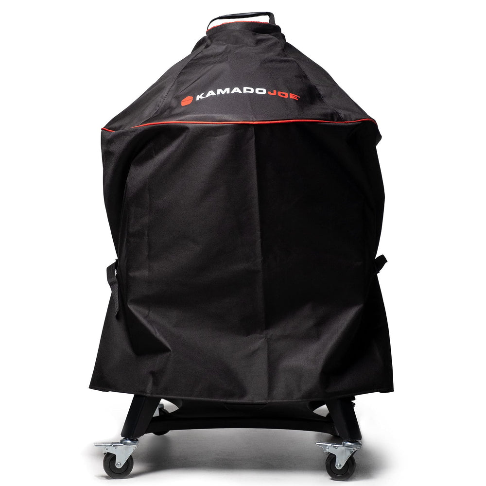 Kamado Joe front view of cover protecting kettle grill for all-weather protection