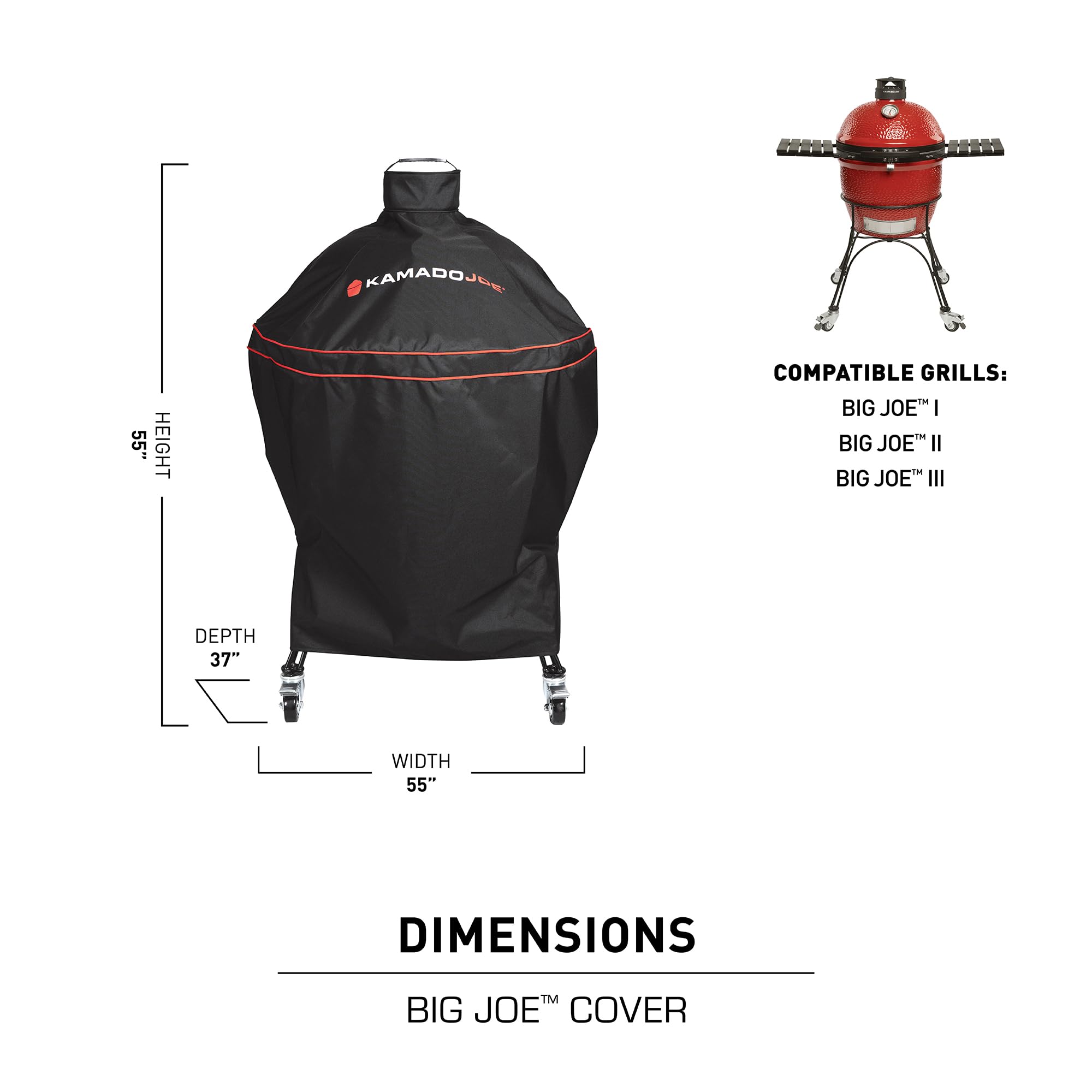 Kamado Joe covered grill in backyard lifestyle scene showing outdoor-ready protection