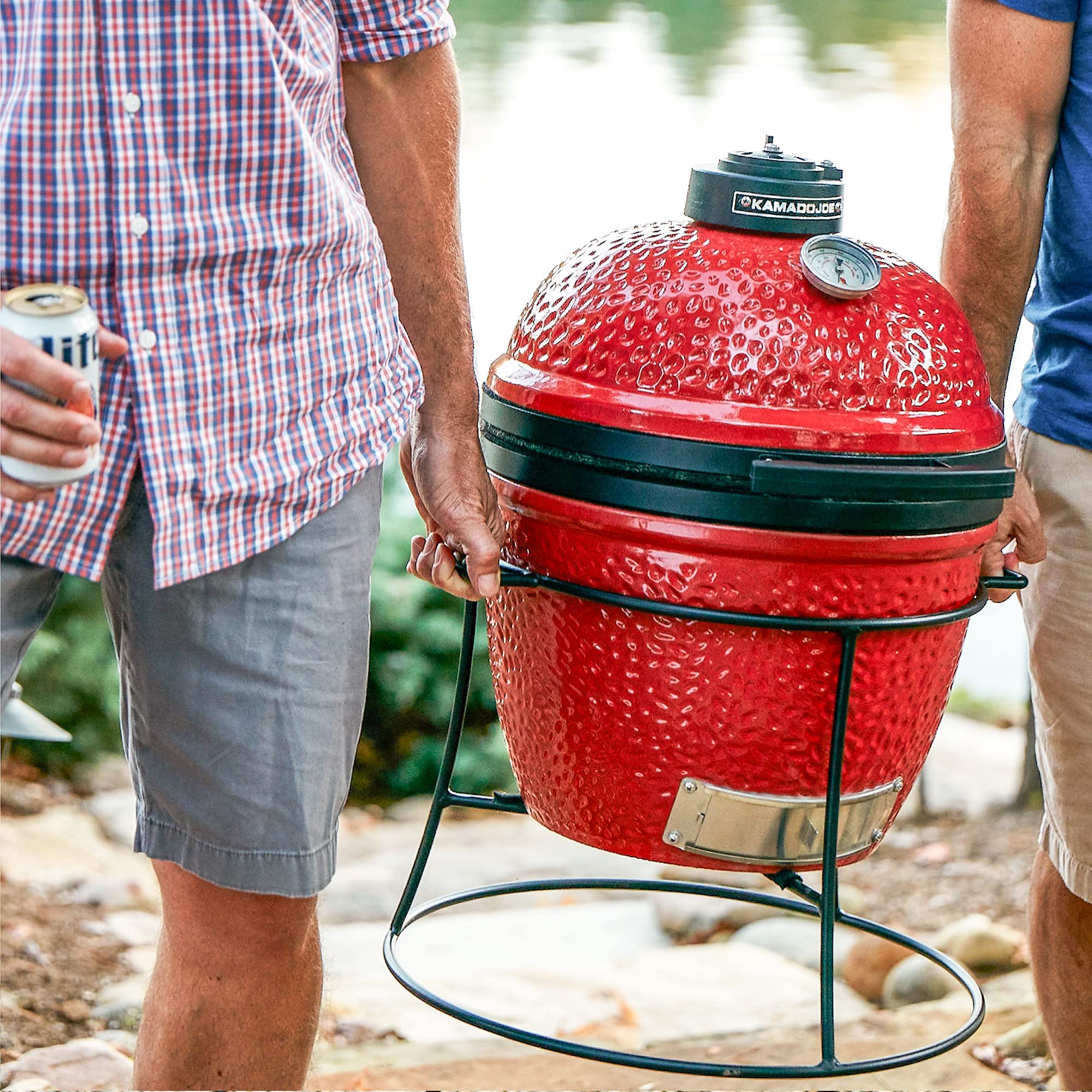 Kamado Joe scale comparison showing Joe Jr with cover for compact storage