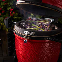 Kamado Joe tumbler basket side detail demonstrating secure tumbling benefit