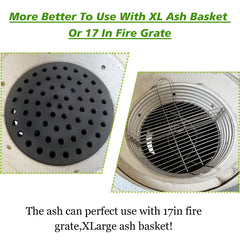 KAMaster ash can sitting inside an XL Big Green Egg firebox for tidy cleanup