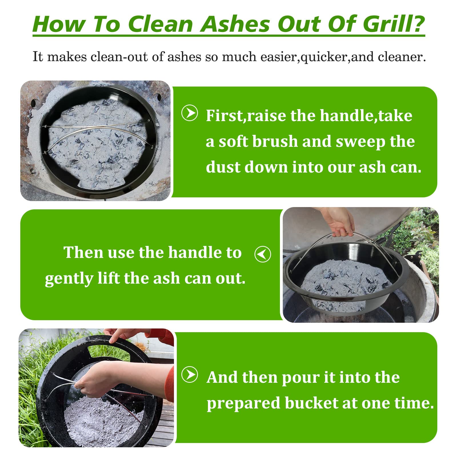 KAMaster ash can beside a kamado in a backyard grill setup for organized maintenance