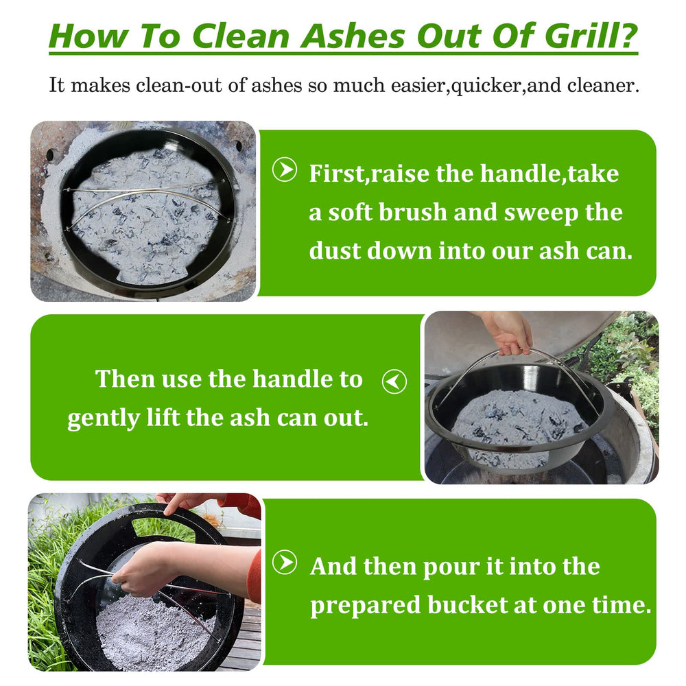 KAMaster ash can beside a kamado in a backyard grill setup for organized maintenance