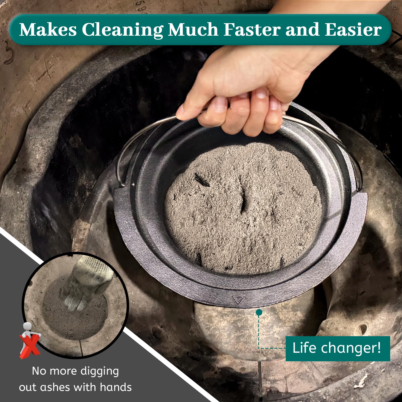 KAMaster ash can under 9in fire grate improving stability during ash removal benefit