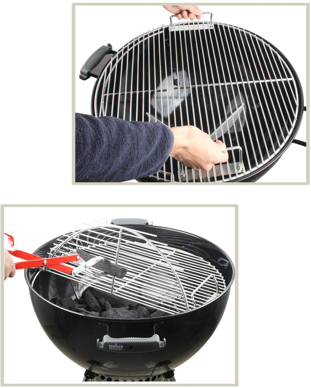 KAMaster installed in a Weber kettle showing how it fits and centers for reliable cooking benefit