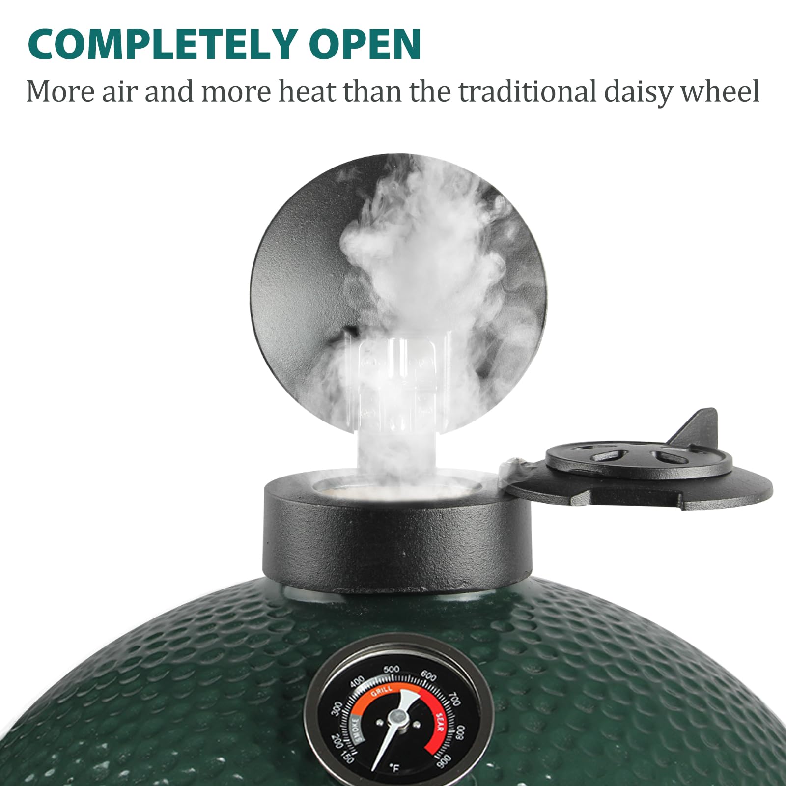 KAMaster fully open showing increased airflow for high-heat pizza and searing performance
