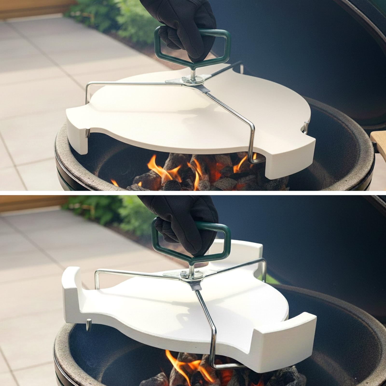 KAMaster baking a pizza on the ceramic deflector showing even browning and oven-like results