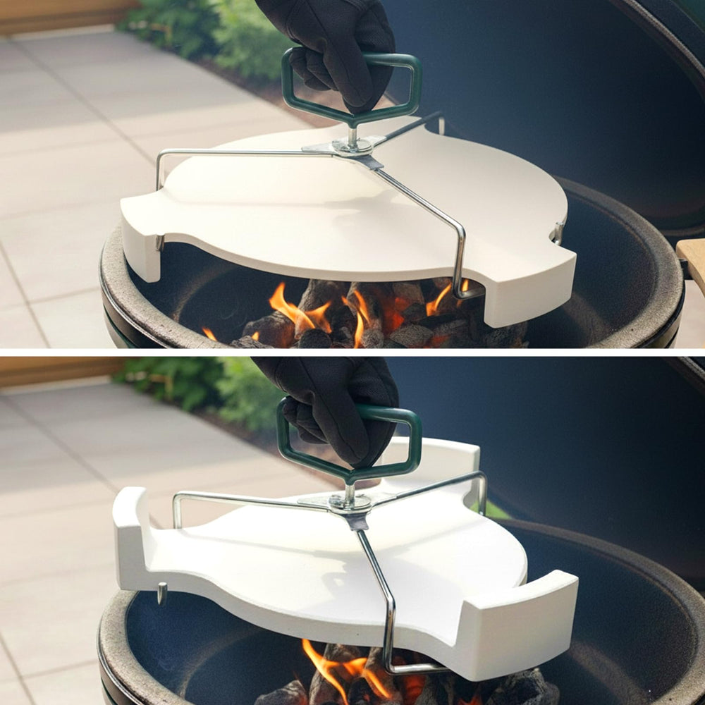 KAMaster baking a pizza on the ceramic deflector showing even browning and oven-like results