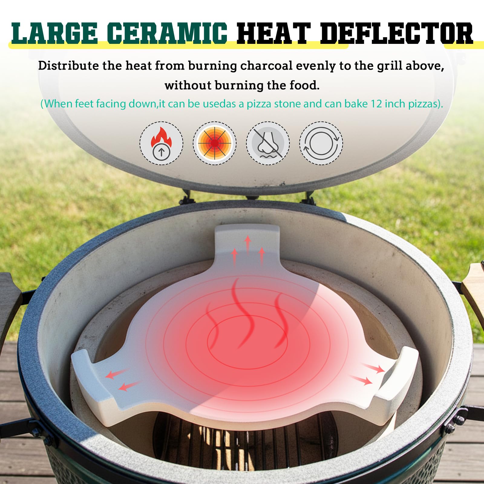 KAMaster plate setter installed inside a kamado grill demonstrating indirect heat setup for smoking