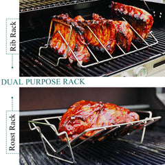 KAMaster rack holding ribs on grill showing efficient smoke exposure benefit