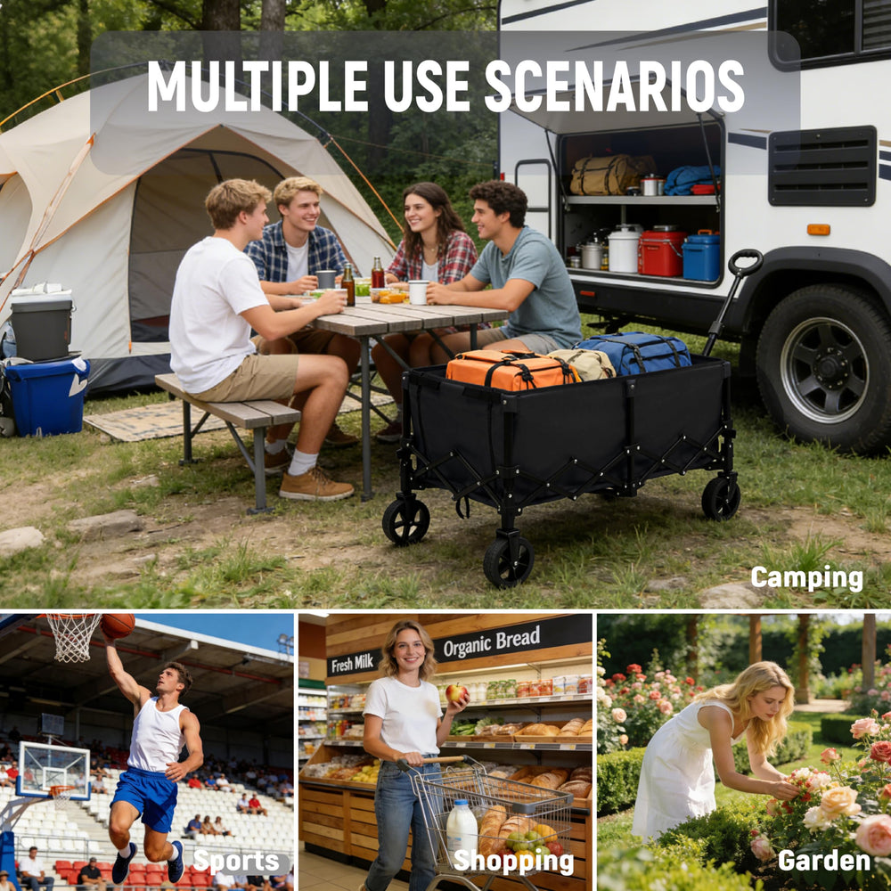 KAMPGATHR wagon filled with camping and sports gear for versatile hauling
