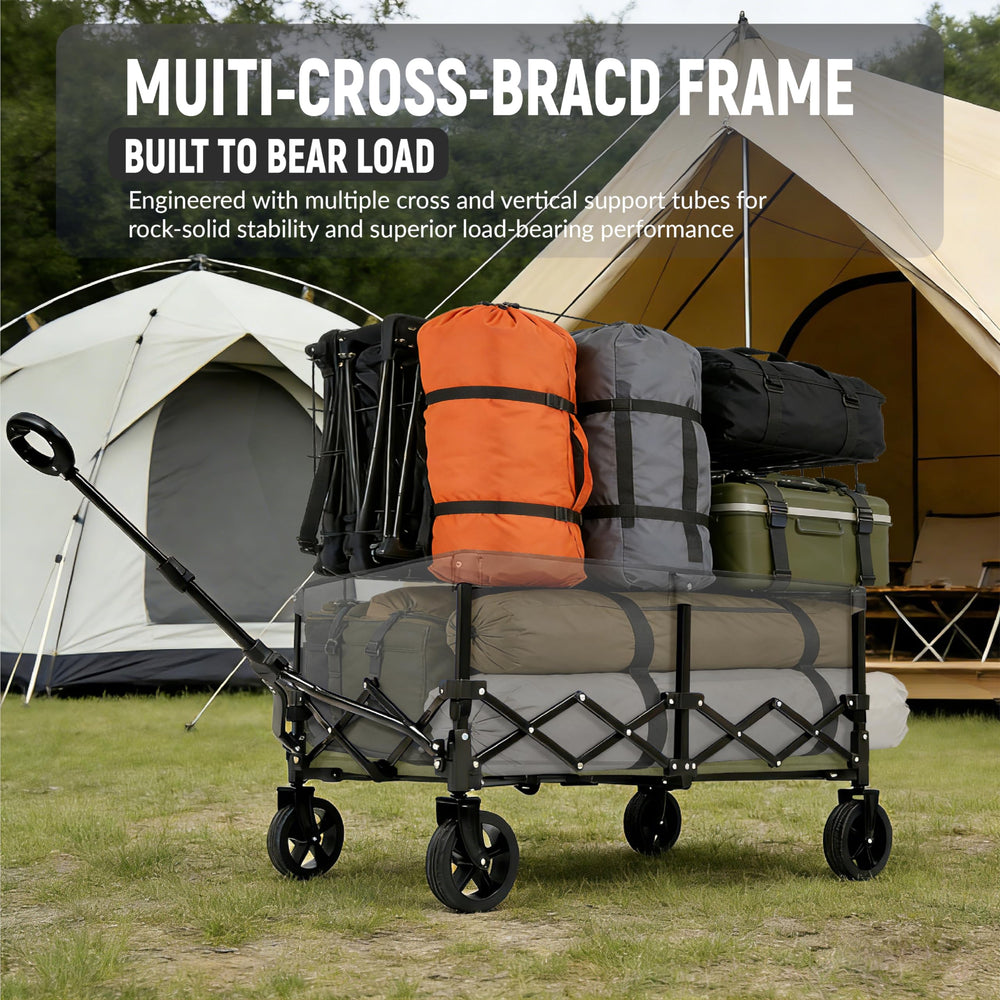 KAMPGATHR lifestyle scene at campsite showing stability and all-terrain performance