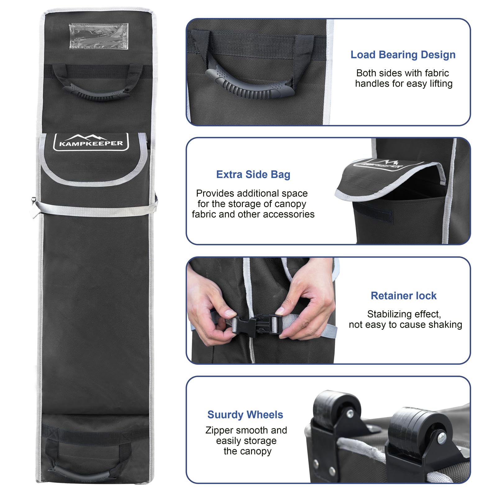KAMPKEEPER central pocket with Velcro keeping stakes and accessories organized