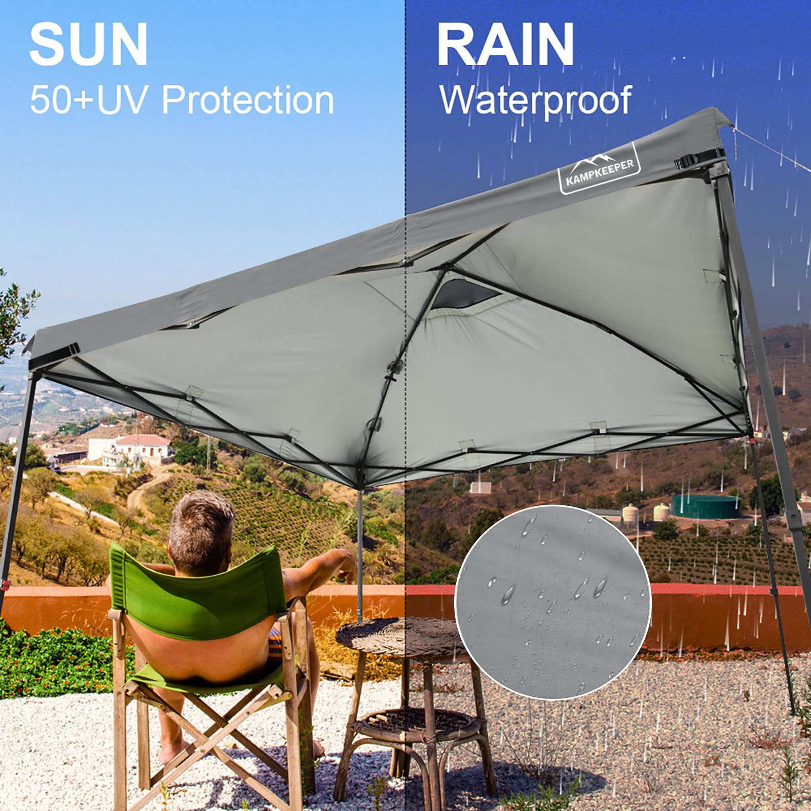 KAMPKEEPER close-up of polyester fabric and PU coating for UV and water protection