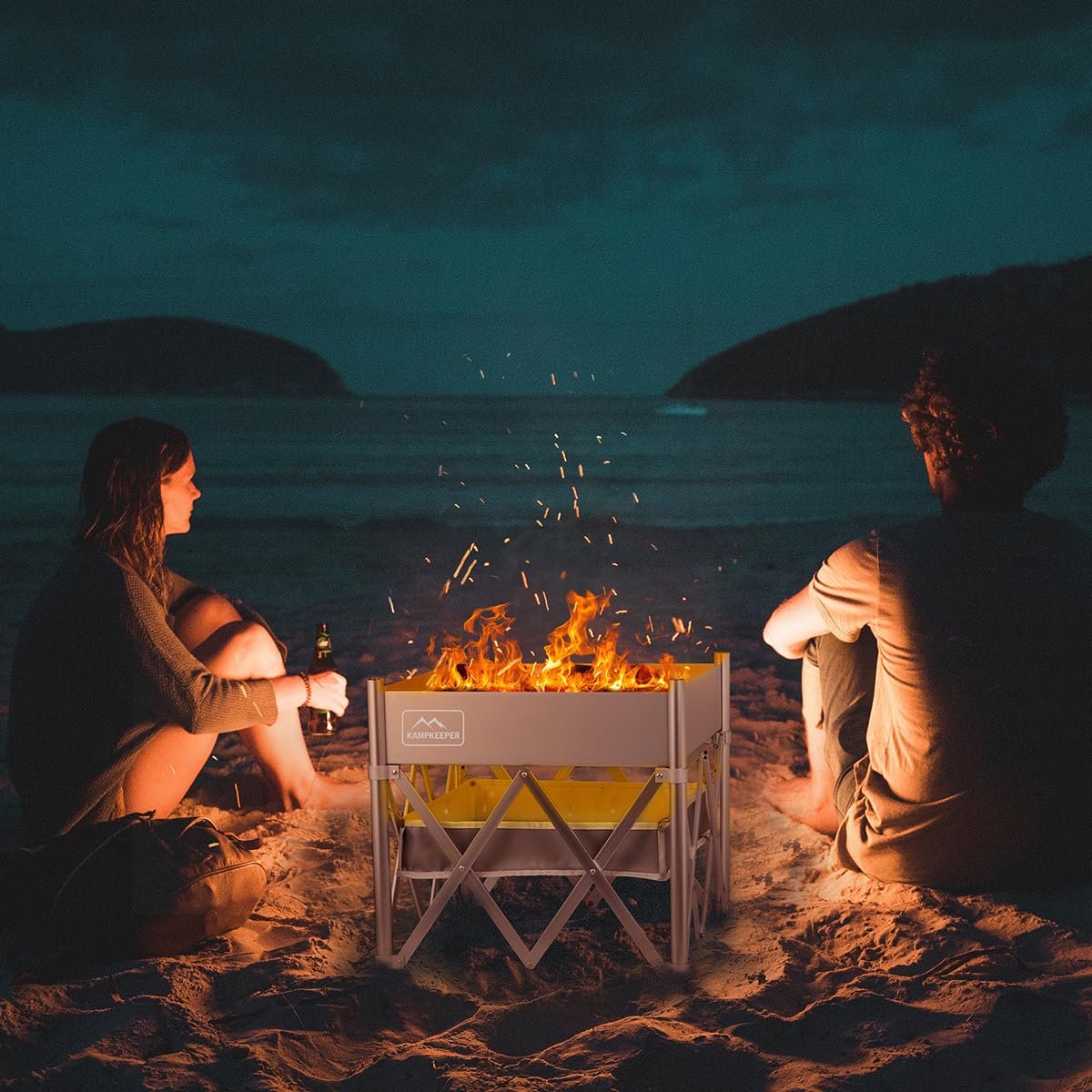 KAMPKEEPER in-use at a campsite offering warm campfire ambiance safely