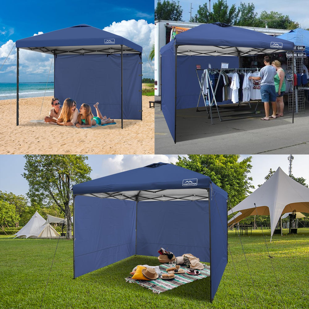 KAMPKEEPER installed on 10x10 canopy demonstrating quick tool-free setup
