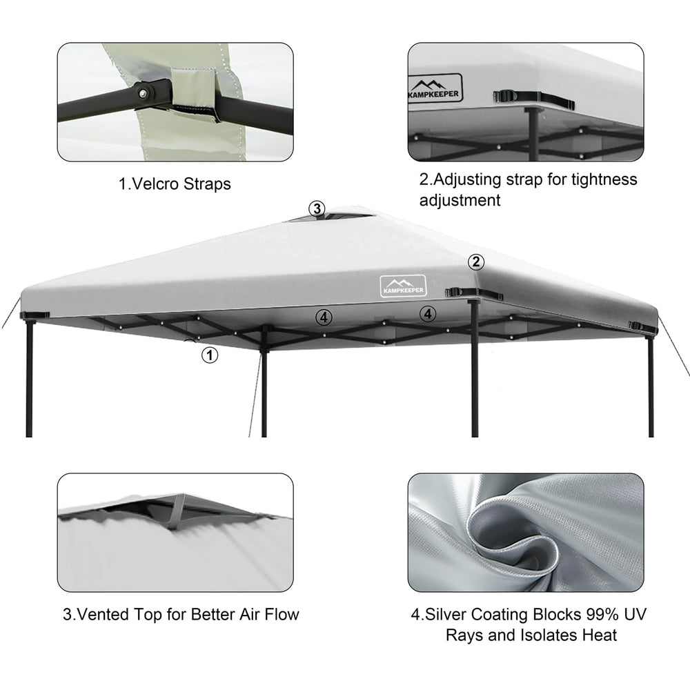 KAMPKEEPER installed on a frame at an outdoor event providing shaded space