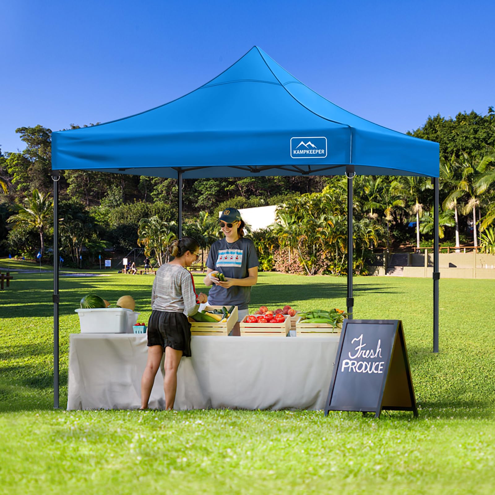 KAMPKEEPER canopy top in backyard lifestyle scene enhancing outdoor comfort