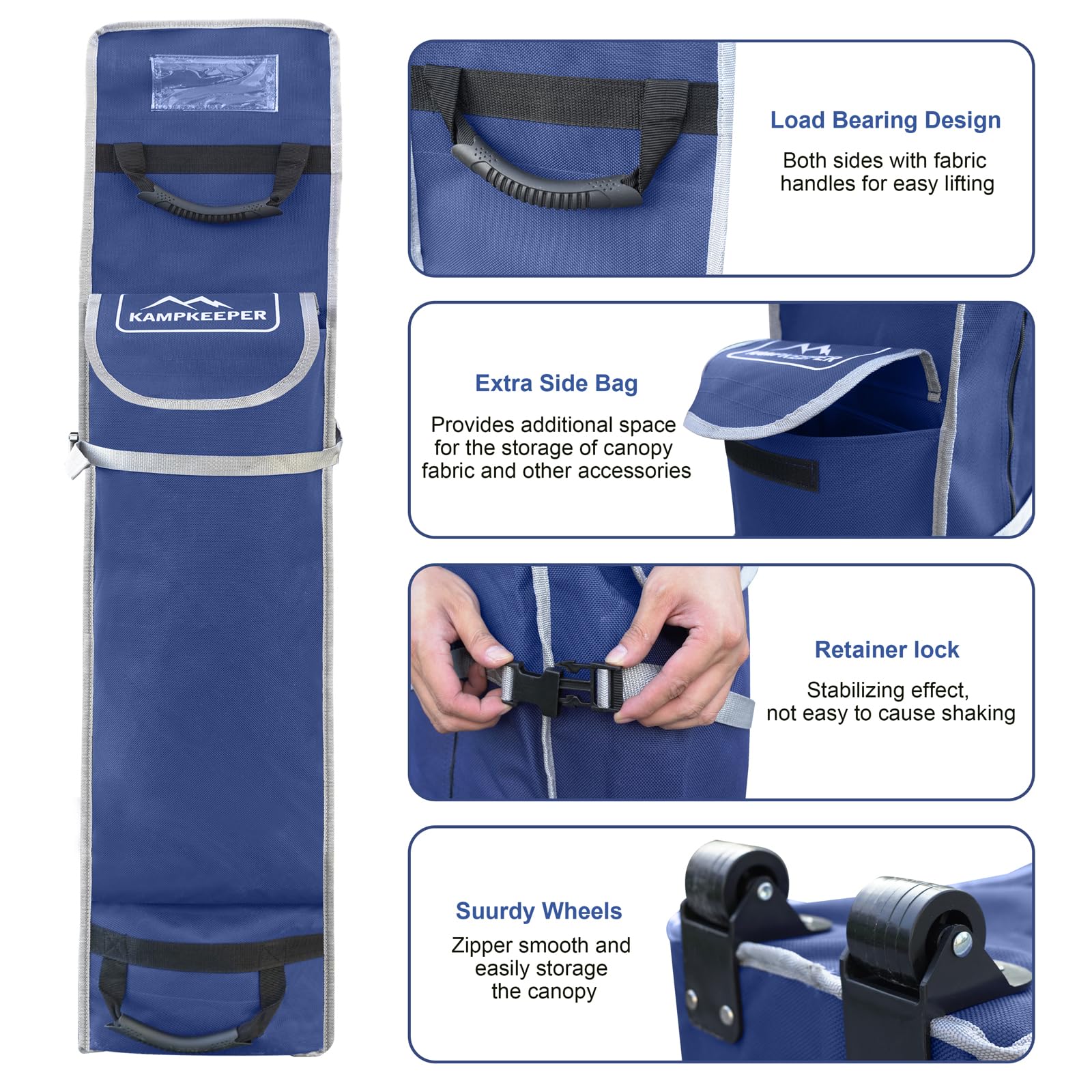KAMPKEEPER padded handles shown for comfortable two-person carrying benefit