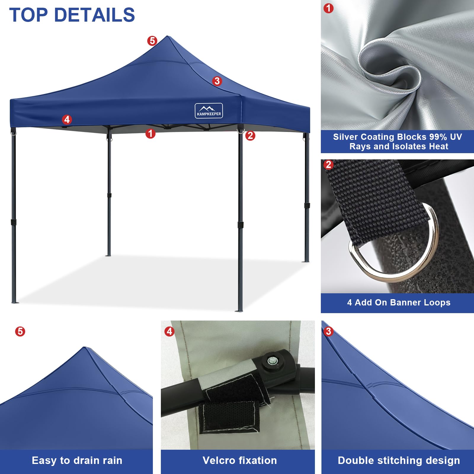 KAMPKEEPER canopy top size comparison with chair showing true 10x10 scale and fit