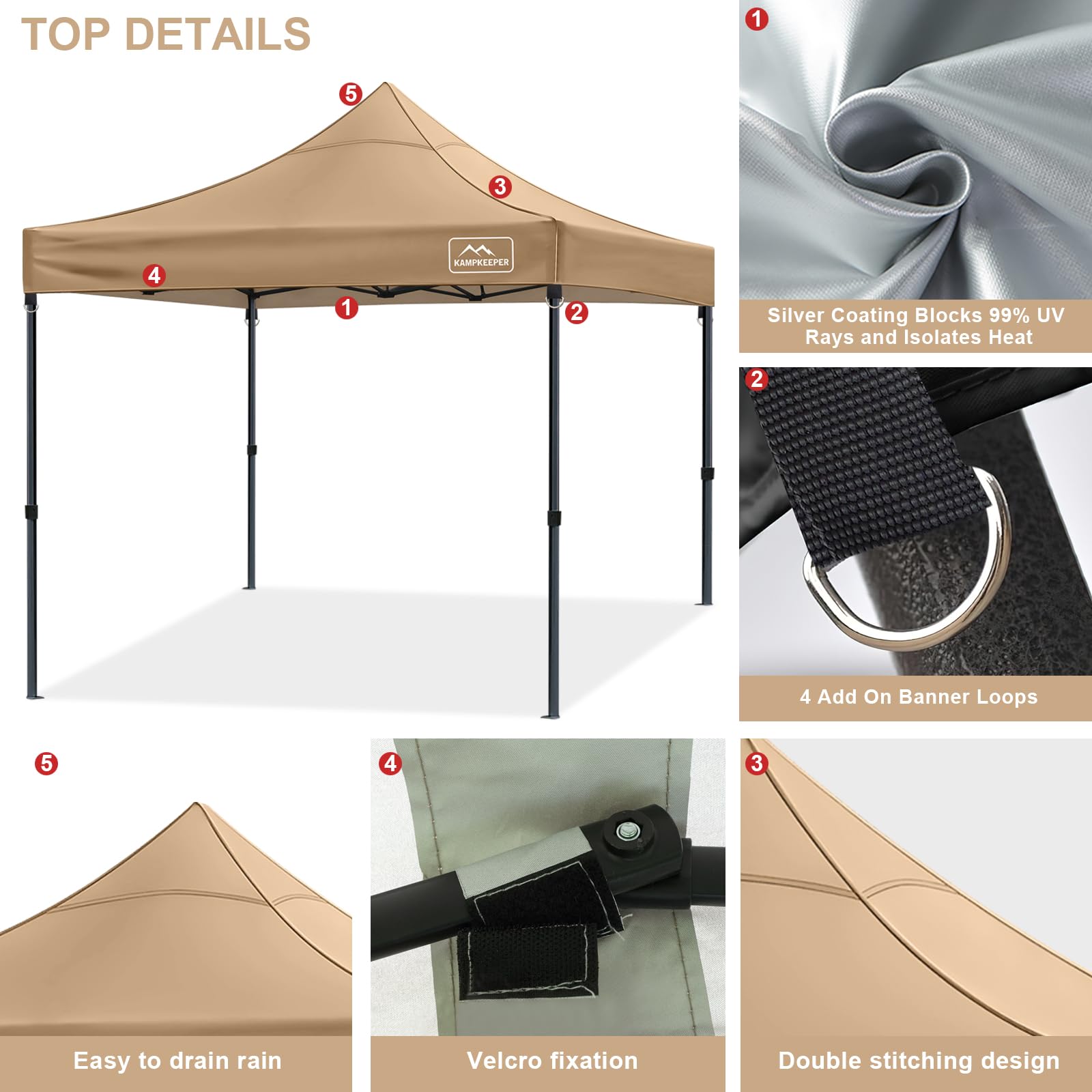 KAMPKEEPER canopy scale beside person demonstrating true 10x10 coverage