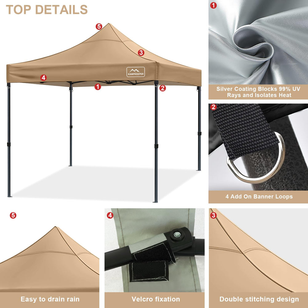 KAMPKEEPER canopy scale beside person demonstrating true 10x10 coverage