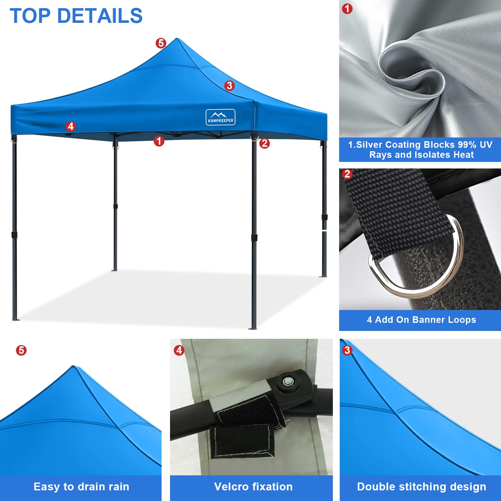 KAMPKEEPER canopy size comparison with person showing true 10x10 scale