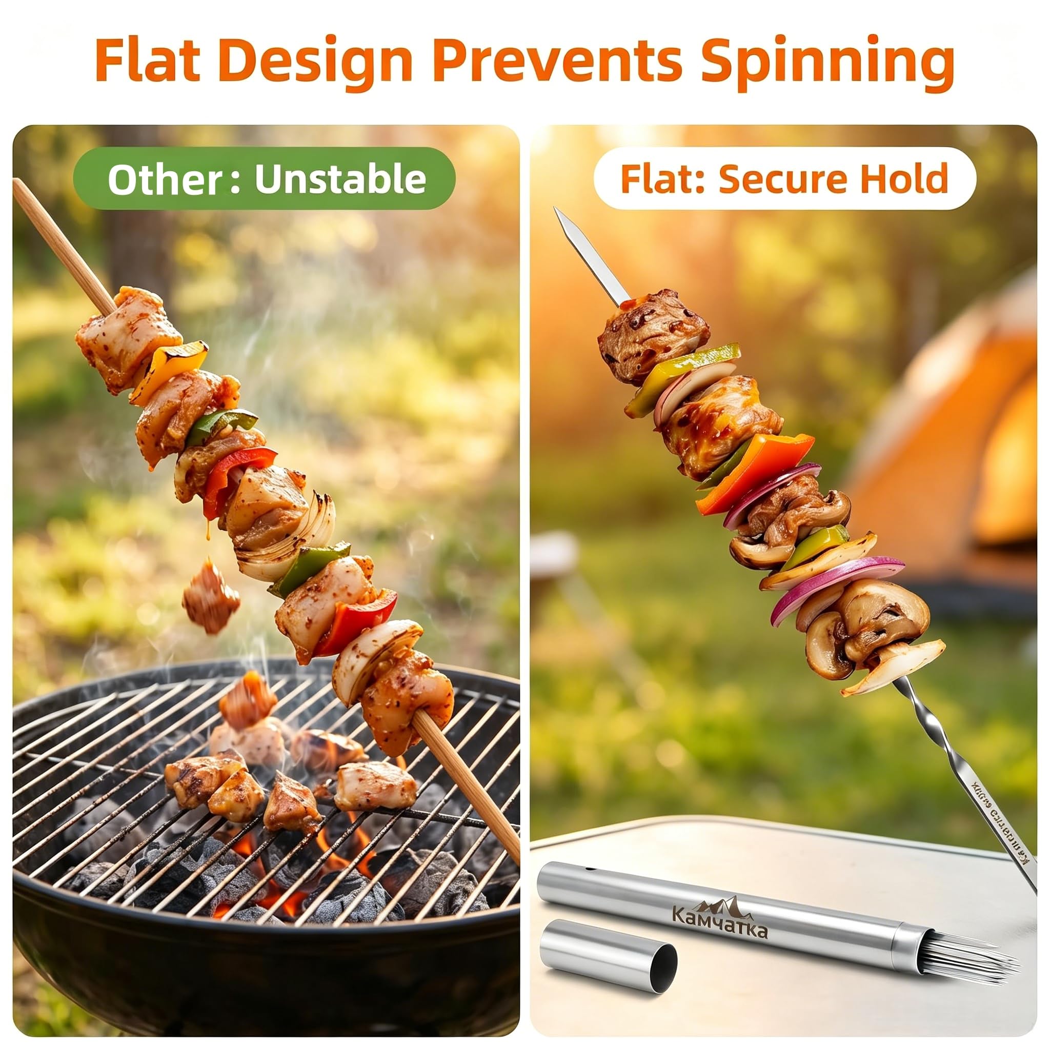 KaMyaTka hand holding skewer showing 13.5-inch scale for safe grip