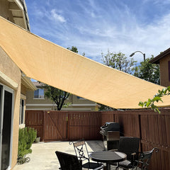 KANAGAWA front view of 20x26 sand shade sail showcasing full coverage benefit