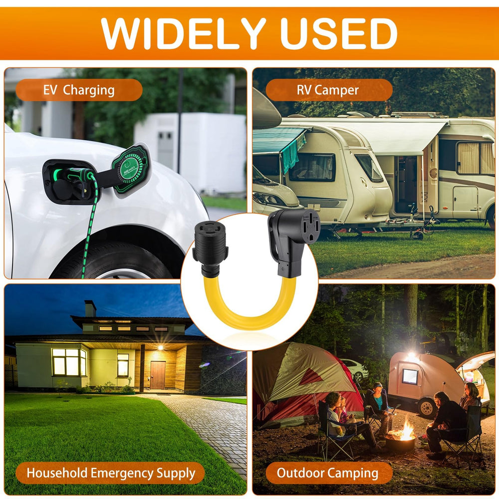 Kanayu in-use generator to RV setup illustrating safe temporary power hookup