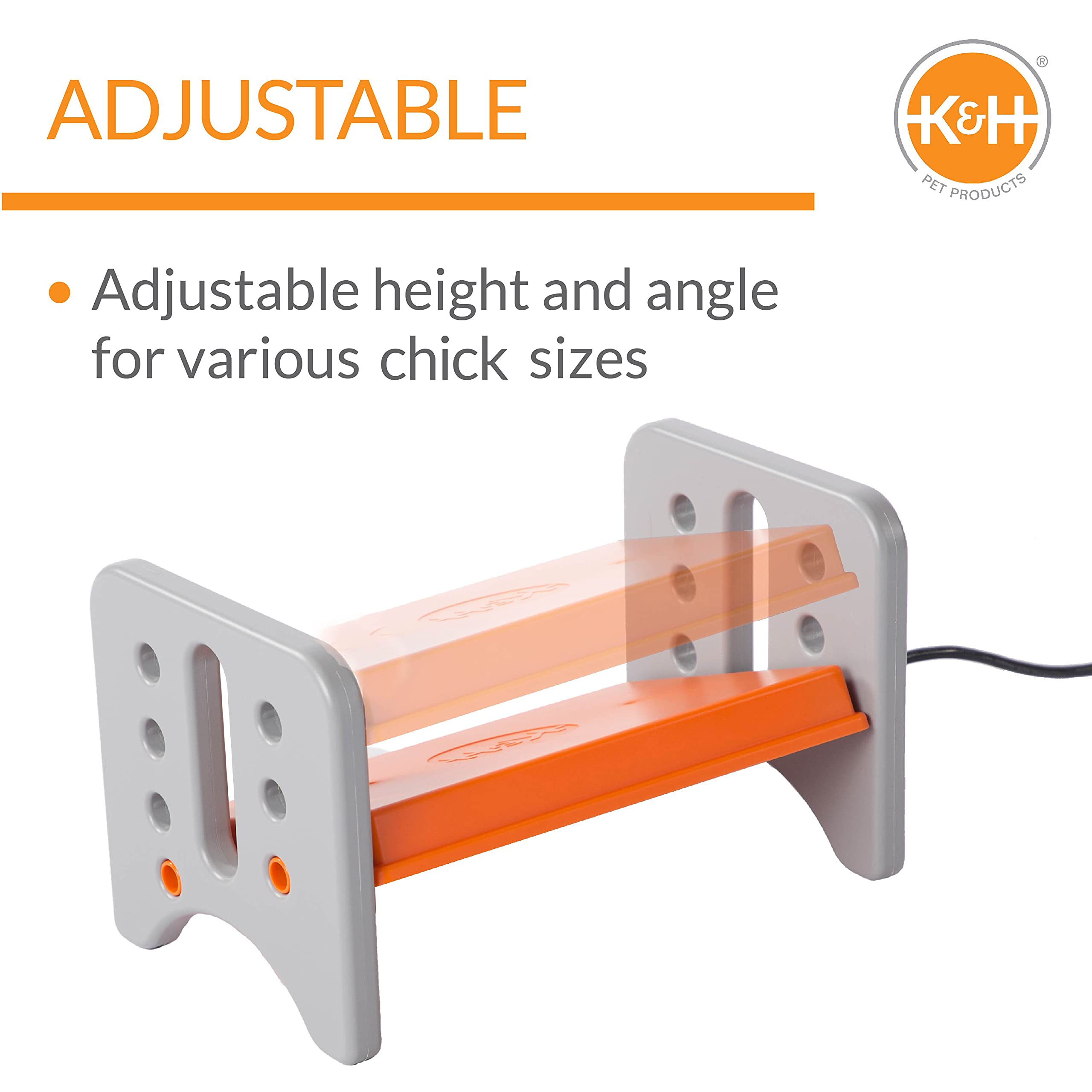 K&H brooder height adjustment closeup demonstrating easy tool-free repositioning
