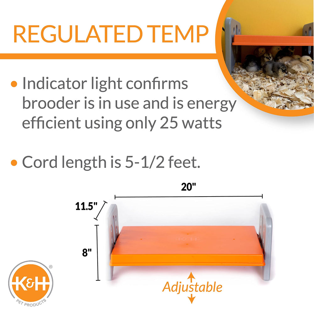 K&H brooder underside and pegged shelf showing stable adjustable mounting