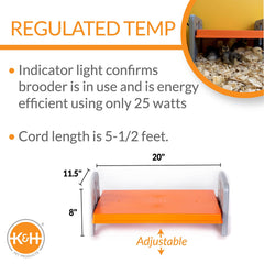 K&H brooder underside and pegged shelf showing stable adjustable mounting