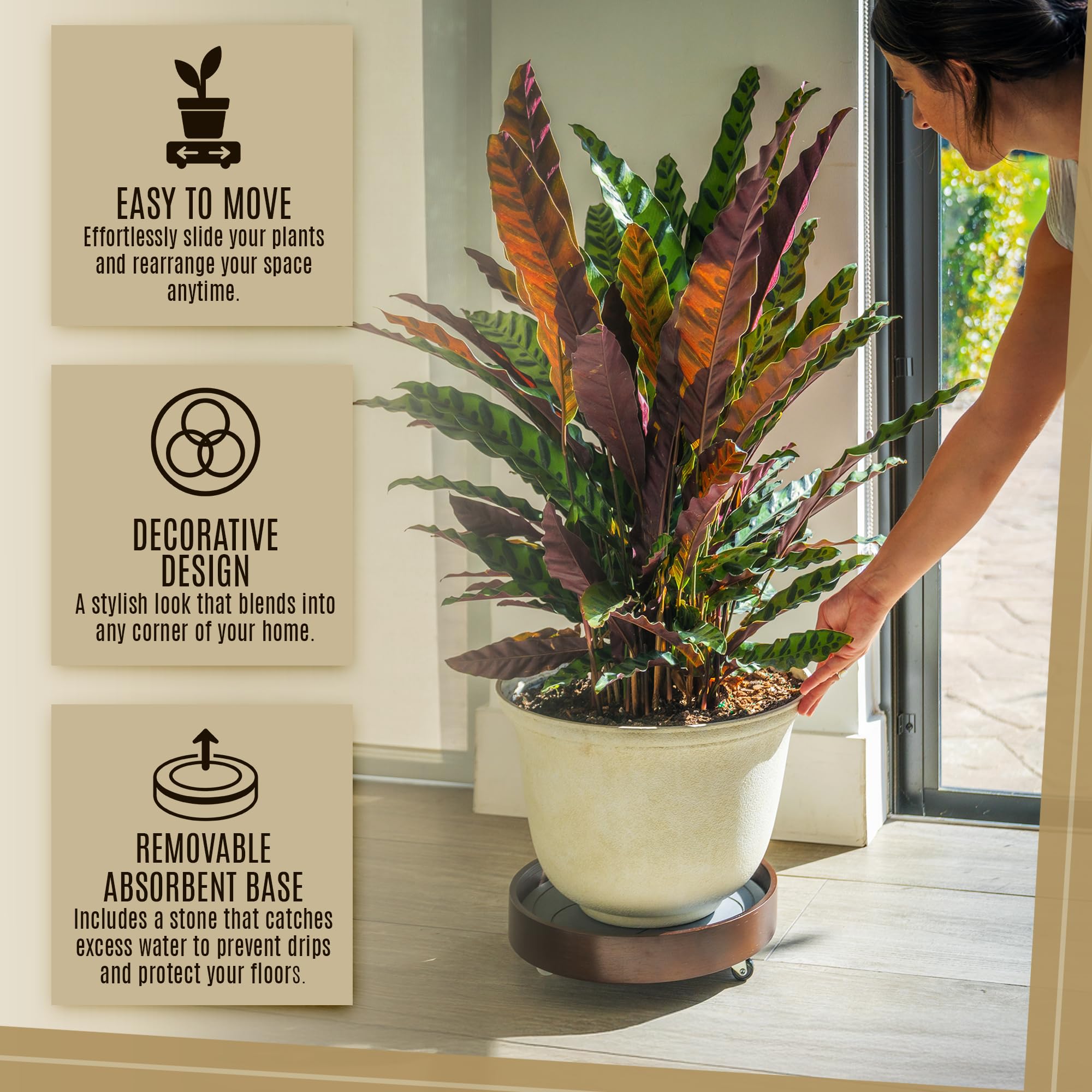 KANDOHAUS rolling under heavy pot demonstrating glide and floor protection