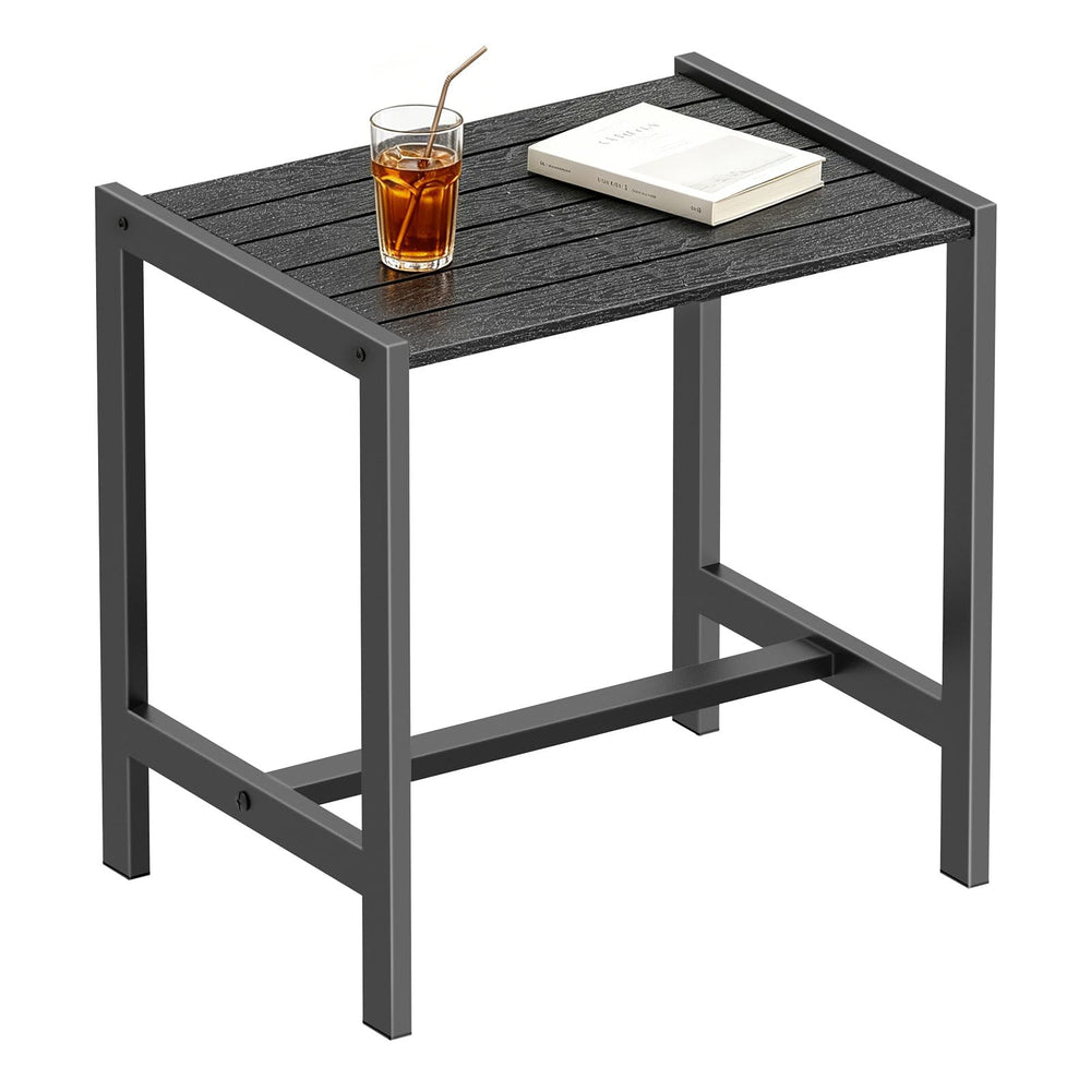 KANEODOT front view of black outdoor side table showing compact silhouette and balance