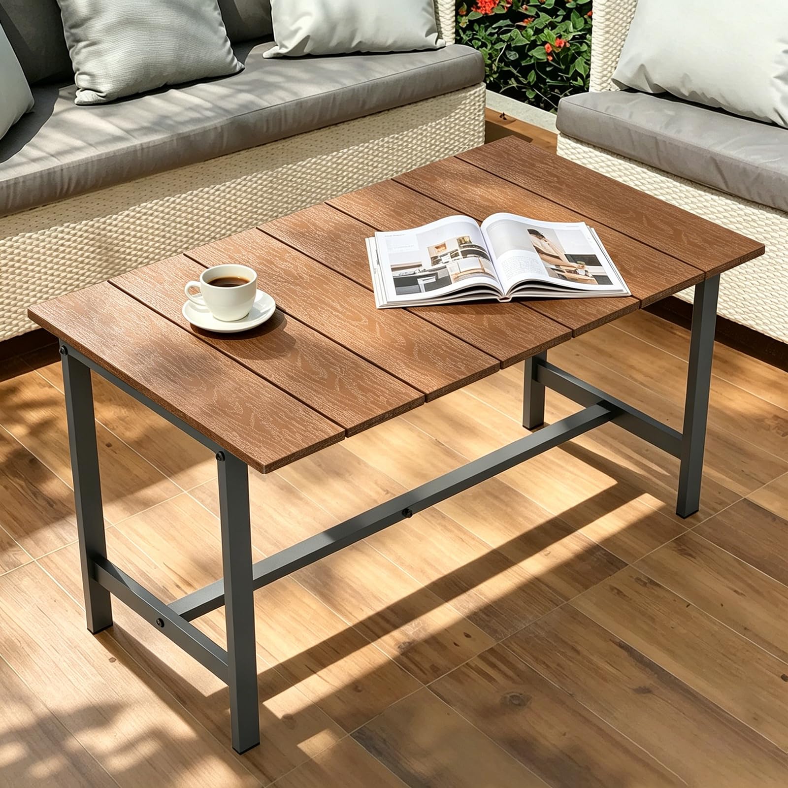 KANEODOT front view of tabletop showing rustic brown finish and clean lines for style