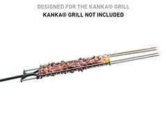 KANKA close-up of a 28-inch stainless steel skewer shaft highlighting durable finish