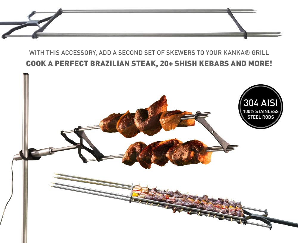 KANKA skewers next to a measuring tape showing 28-inch length and scale