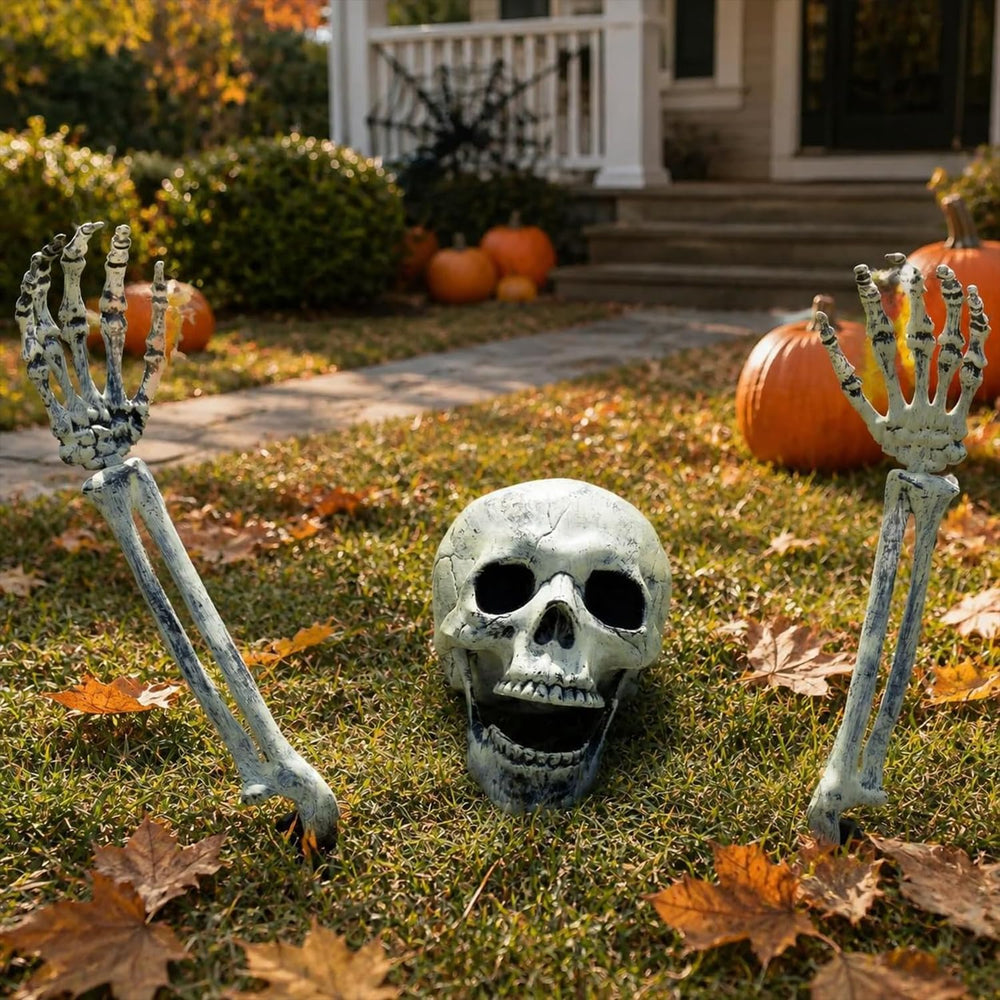 Kannove stakes pushed into lawn showing easy tool-free installation