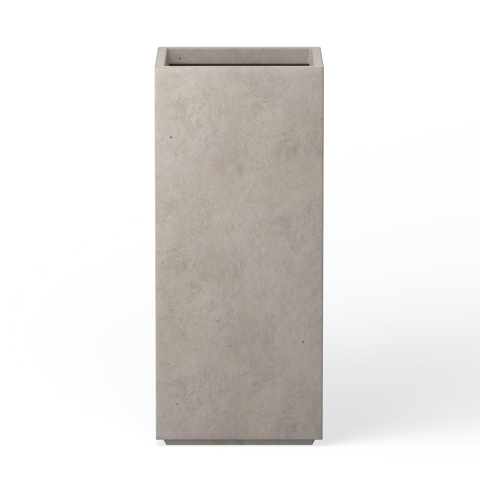 Kante planter front view showing modern square silhouette and weathered concrete look, enhances curb appeal
