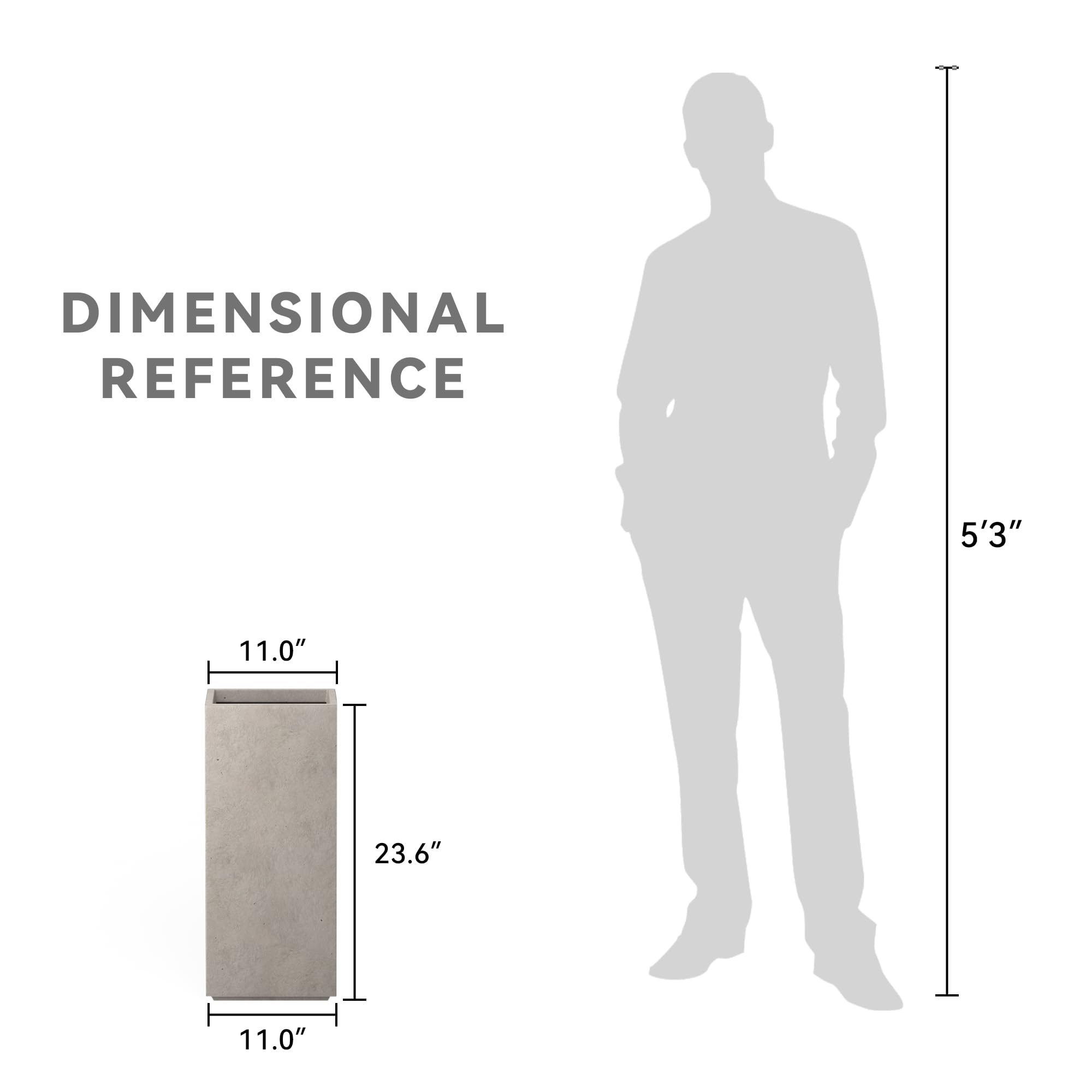 Kante planter next to chair for scale showing 23.6-inch height and proportion in living spaces