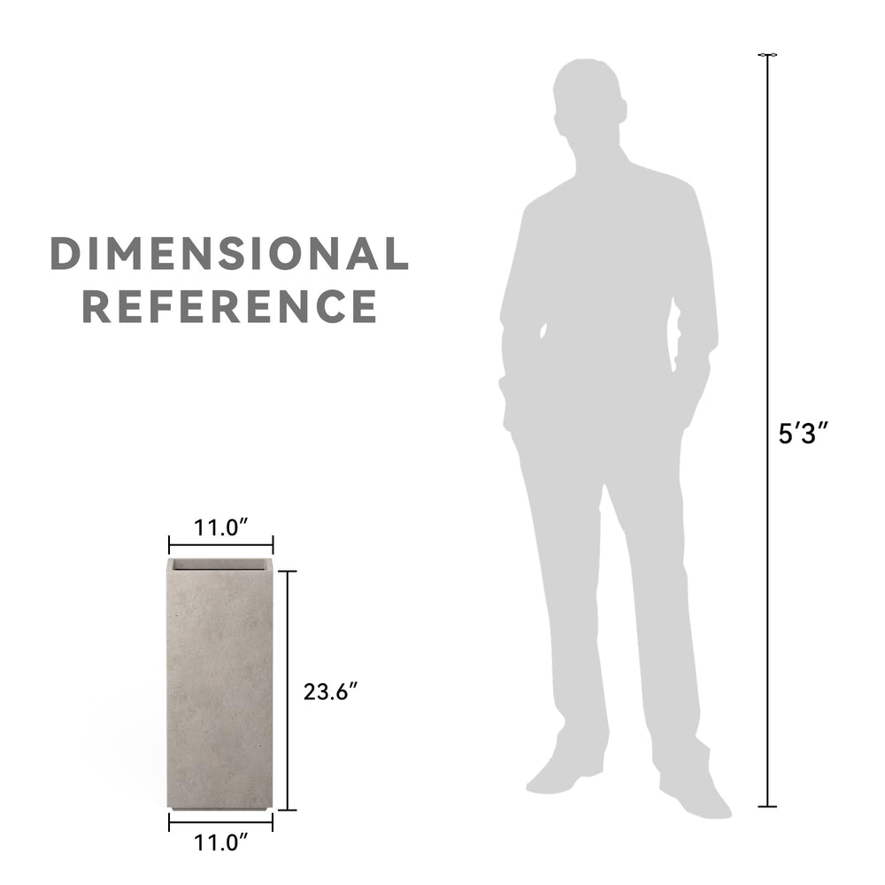 Kante planter next to chair for scale showing 23.6-inch height and proportion in living spaces