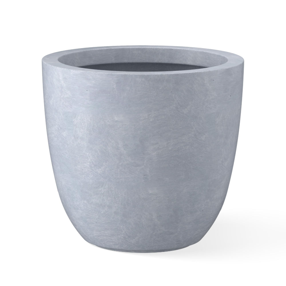 Kante front view of blue-gray bowl shows modern curves and durable look
