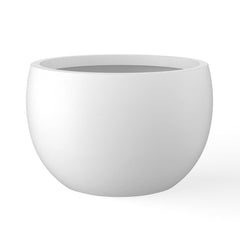 Kante front view of white round planter showing modern shape and curb appeal