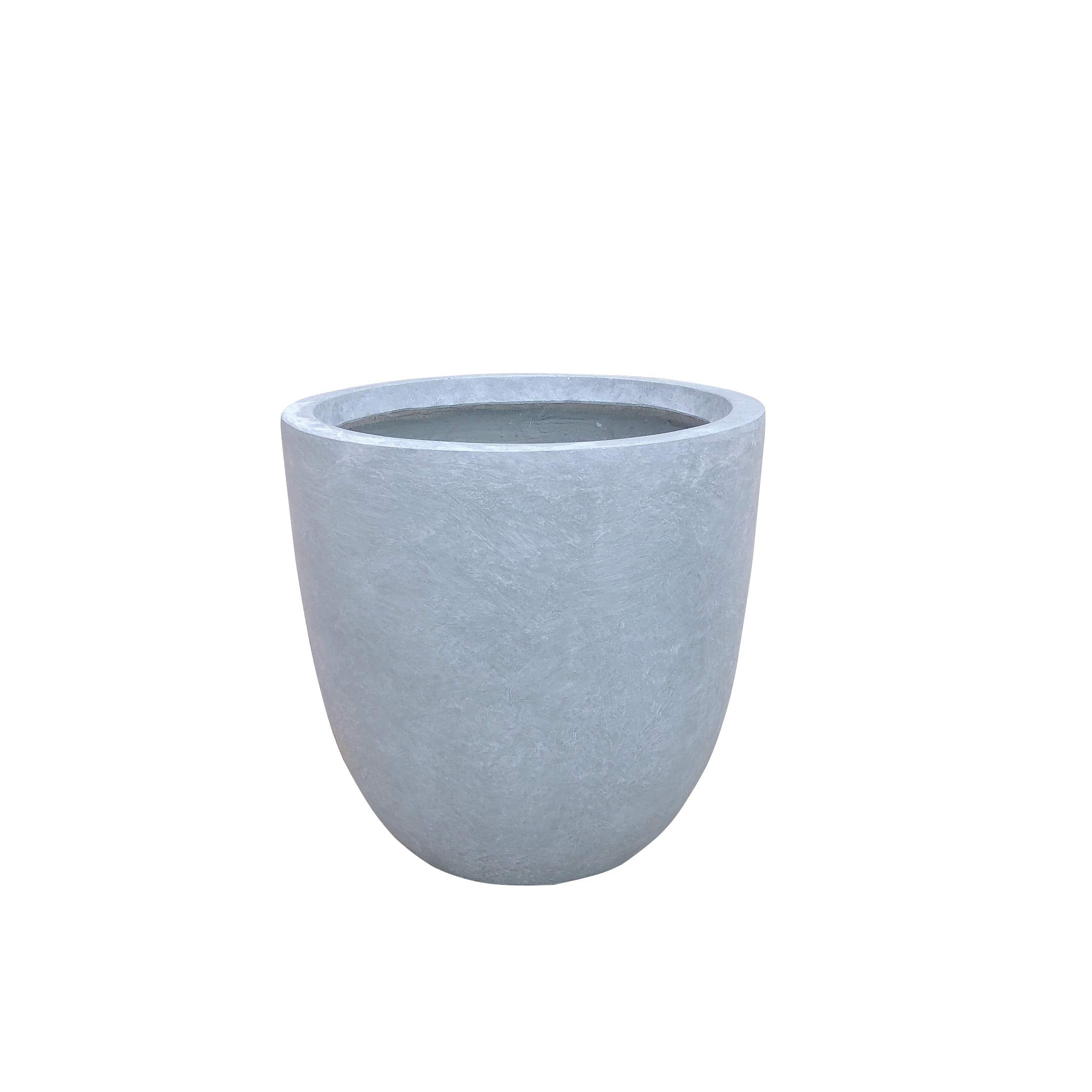 Kante front view of blue-gray round planter showing modern silhouette and curb appeal