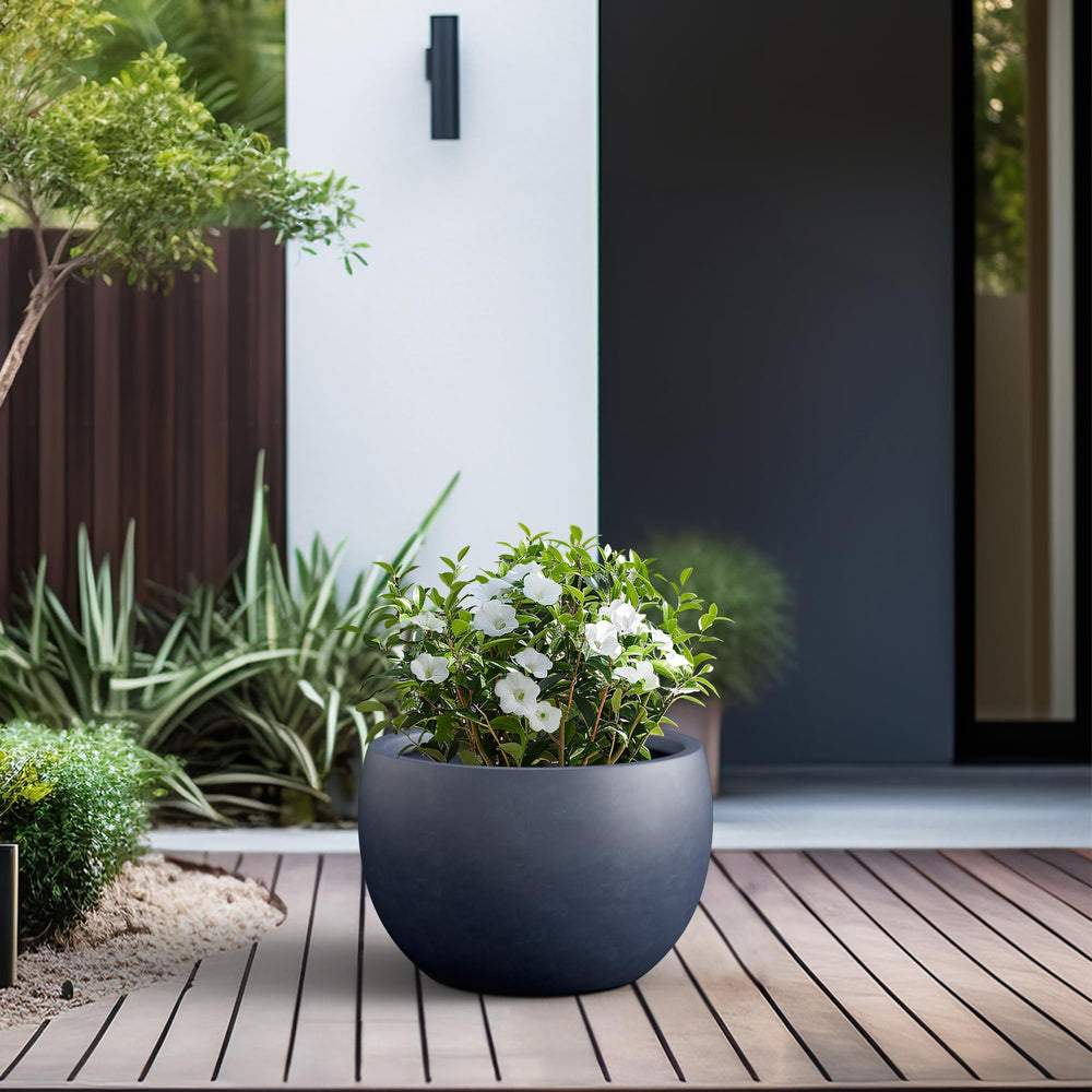 Kante charcoal planter drainage hole and rubber plug detail for moisture control