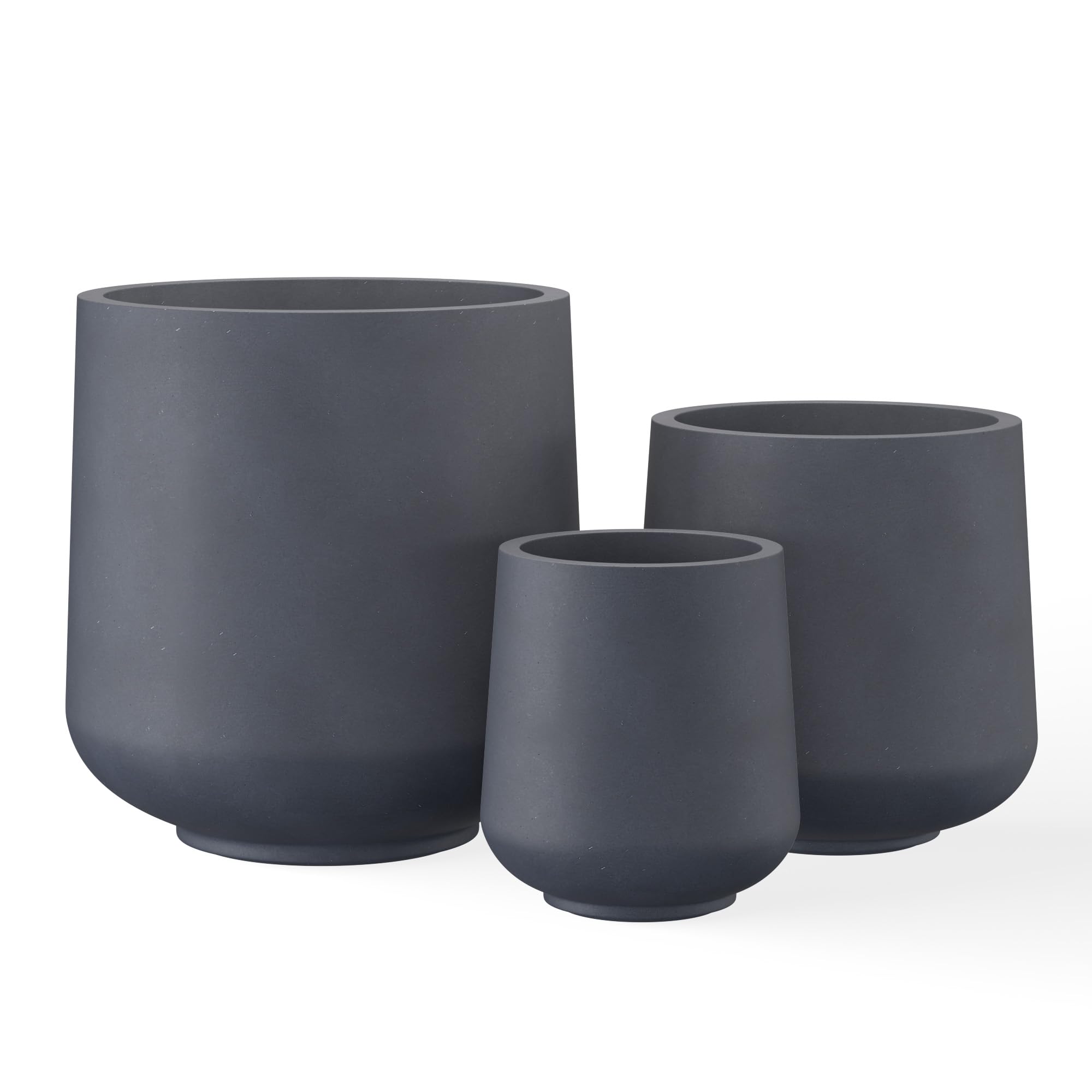 Kante front view of charcoal curved planter set showing modern silhouette and curb appeal