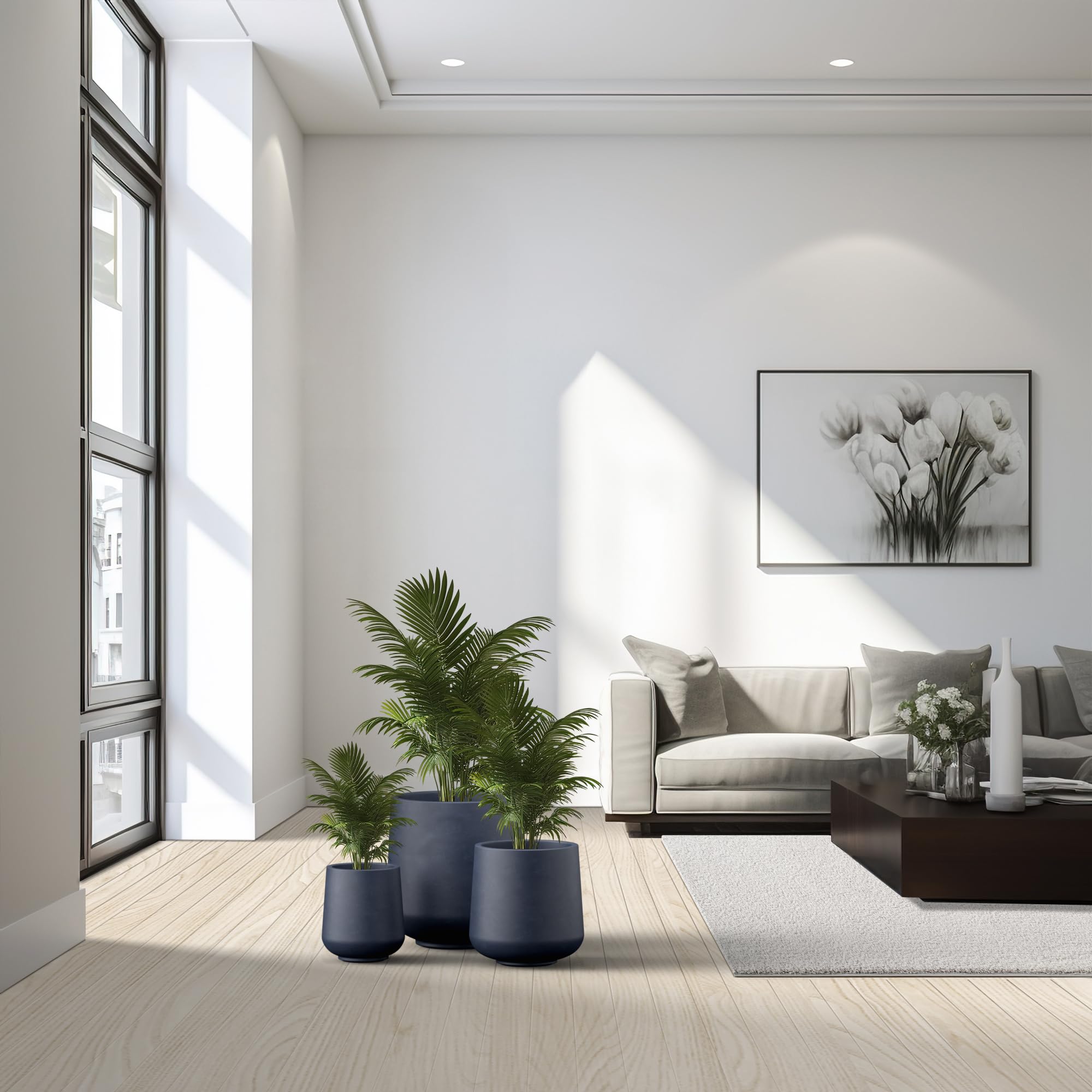 Kante medium planter filled with foliage showing contrast and decorative accent