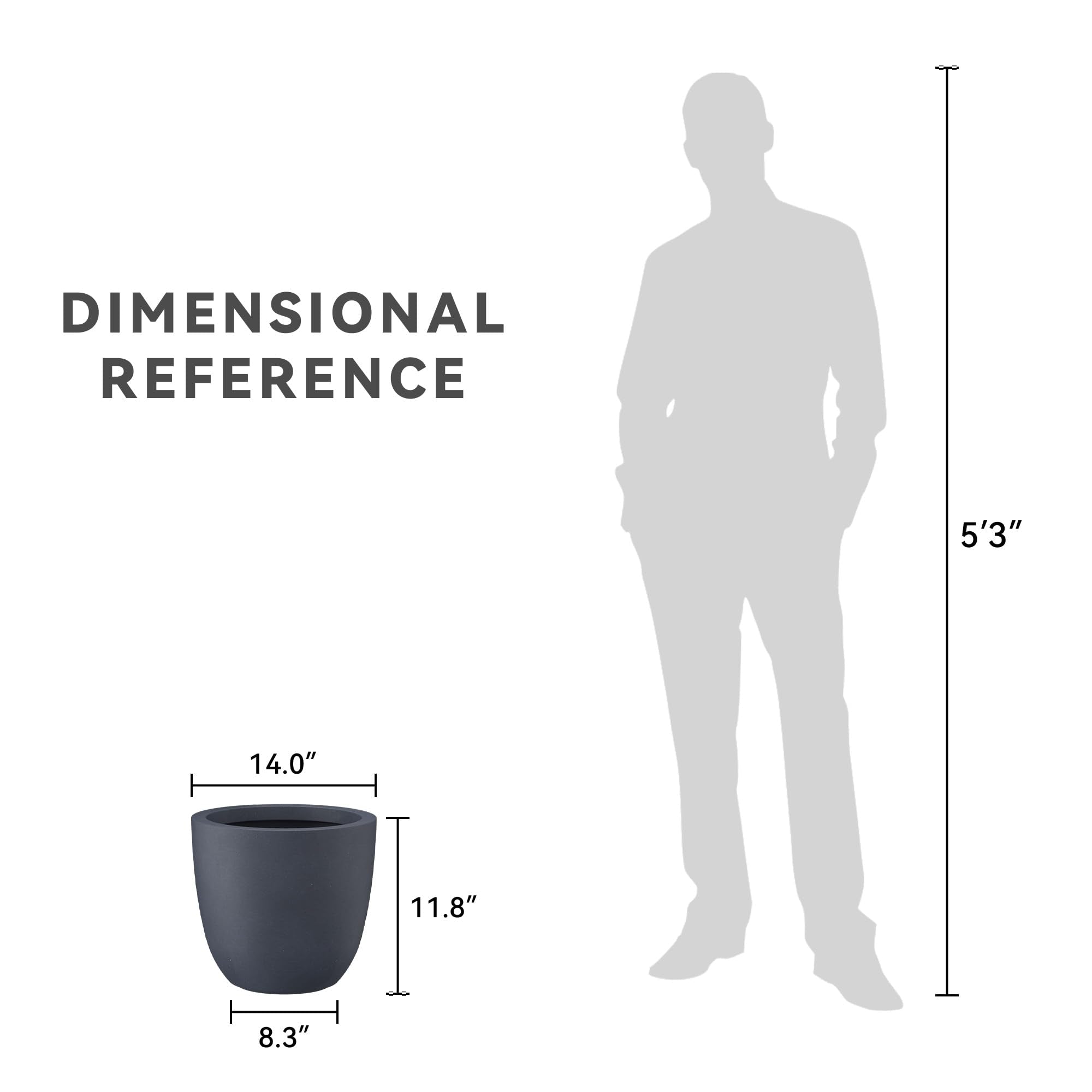Kante planter next to chair for scale to illustrate 14-inch diameter size