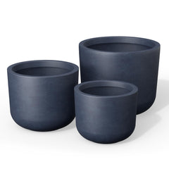 Kante charcoal planters front view showing trio and modern appeal